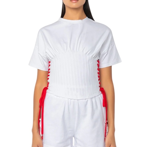 Akira Read My Thoughts Lace Up Detail T Shirt White size M NWT - Picture 2 of 12